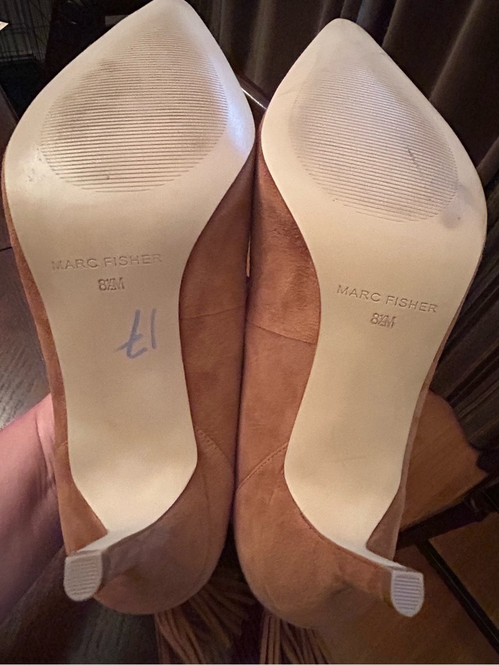 Marc Fisher Tan Suede Pointed Kitten Heel Pumps with Back Tie Size 8.5 - Picture 7 of 7